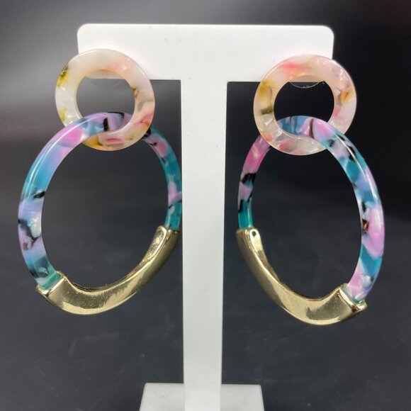 Baublebar Daniya Gold & Multicolor Resin Hoop Earrings 80s - Picture 1 of 5